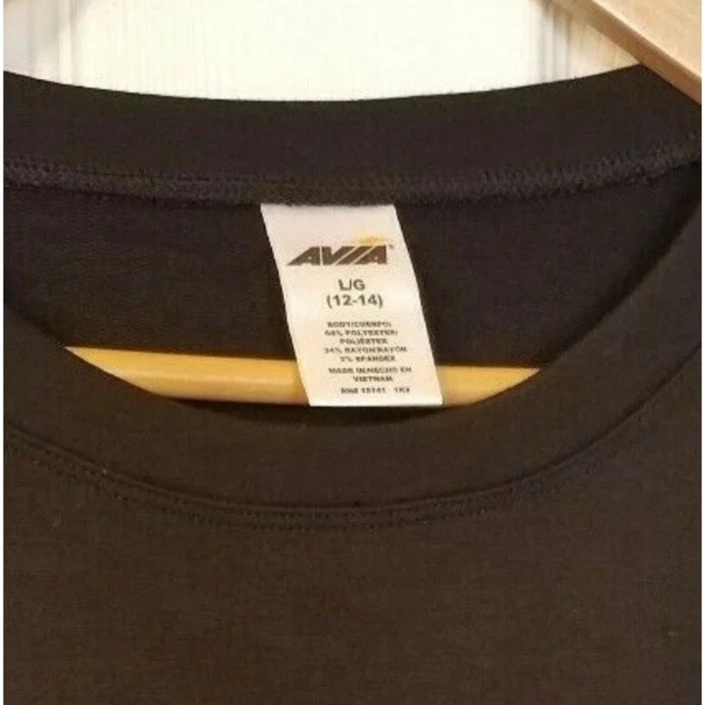 Avia Pullover Women L (12-14) Athleisure Gathered Sleeve‎ Black Sweatshirt NWOT
